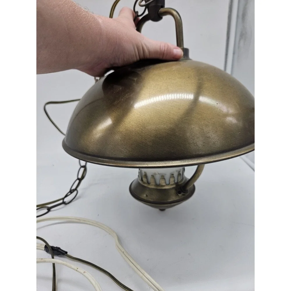 Vintage Hurricane Style Brass Tone Hanging Swag Lamp Light Fixture Works